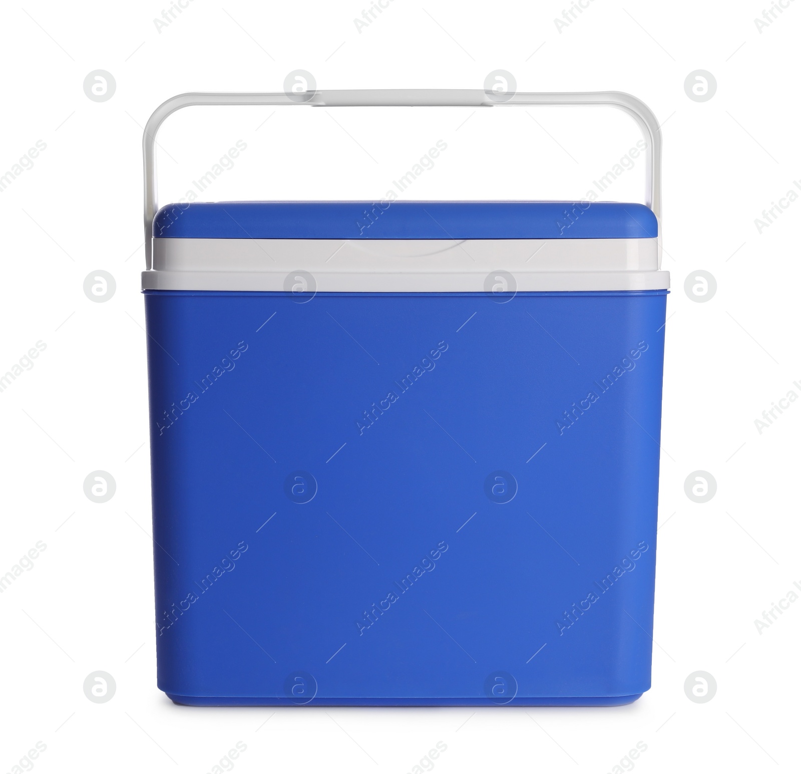 Photo of Closed blue plastic cool box isolated on white
