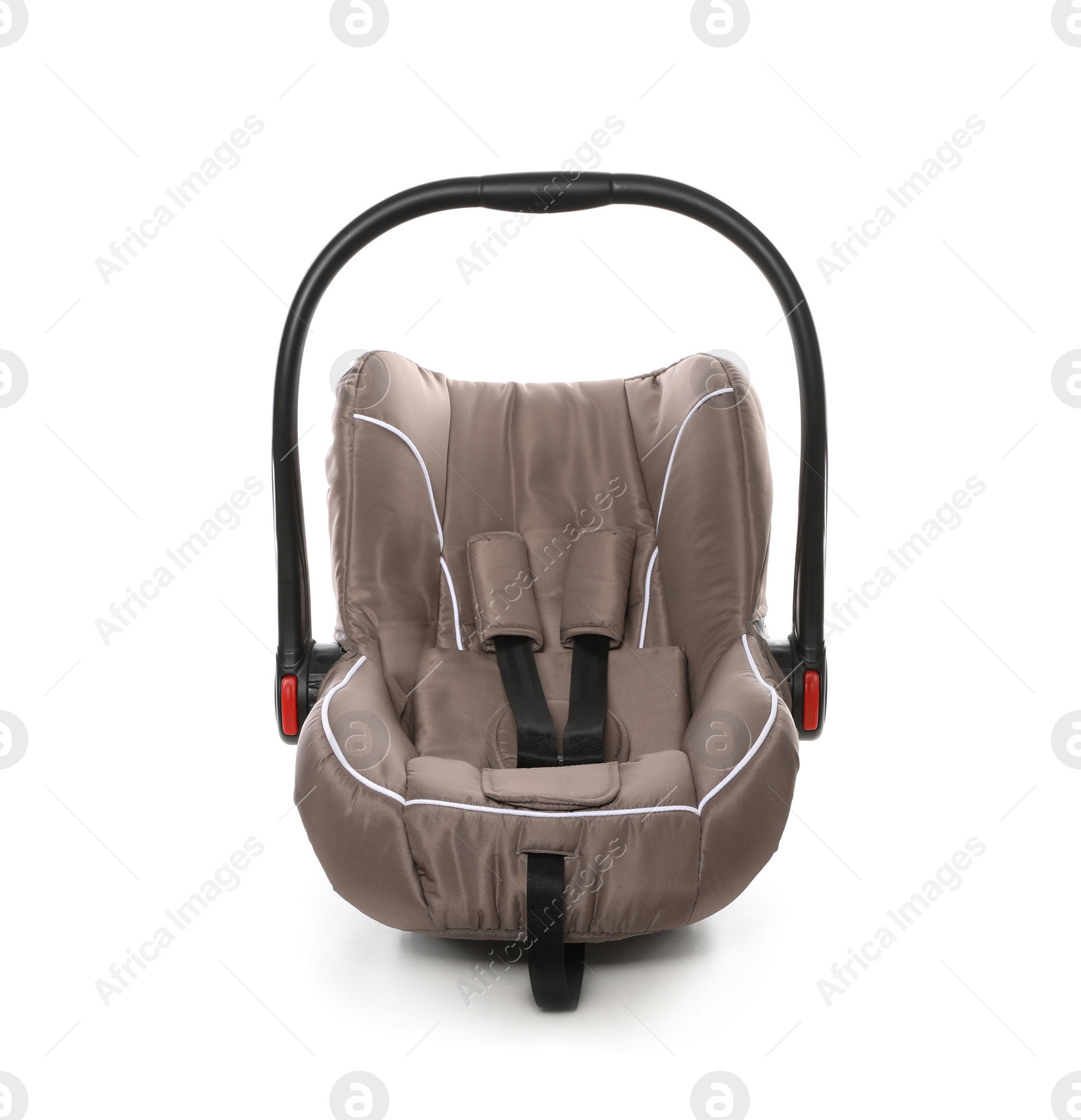 Photo of Brown child safety seat on white background