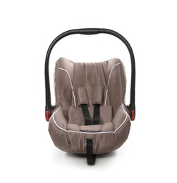 Brown child safety seat on white background