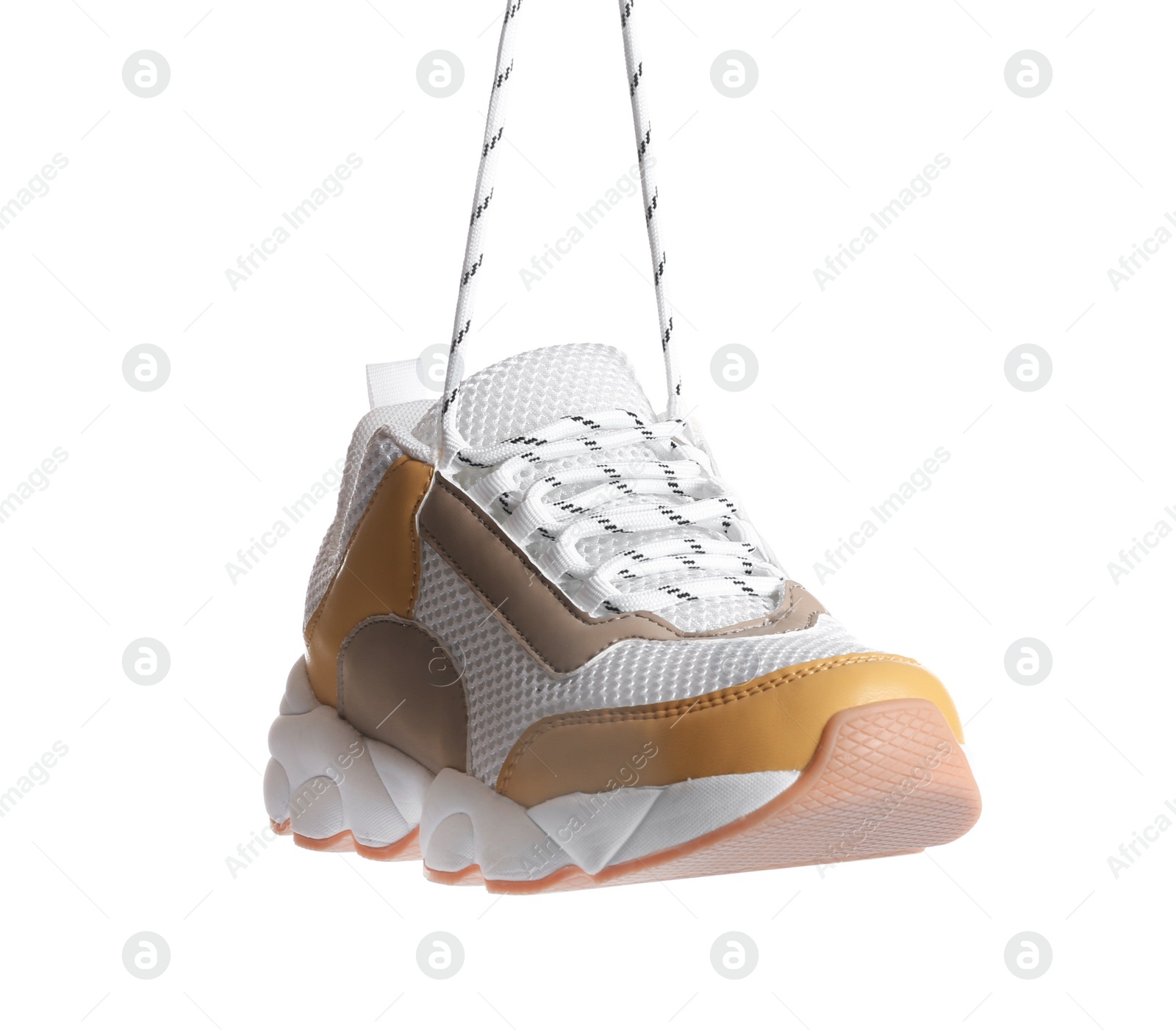 Photo of Comfortable modern sports shoe on white background