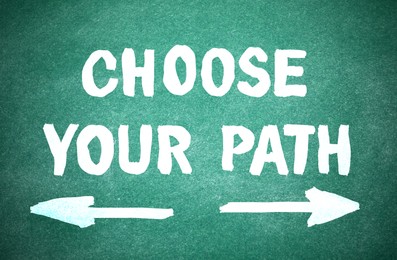 Illustration of Phrase Choose Your Path on green chalkboard