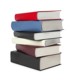 Photo of Stack of hardcover books isolated on white