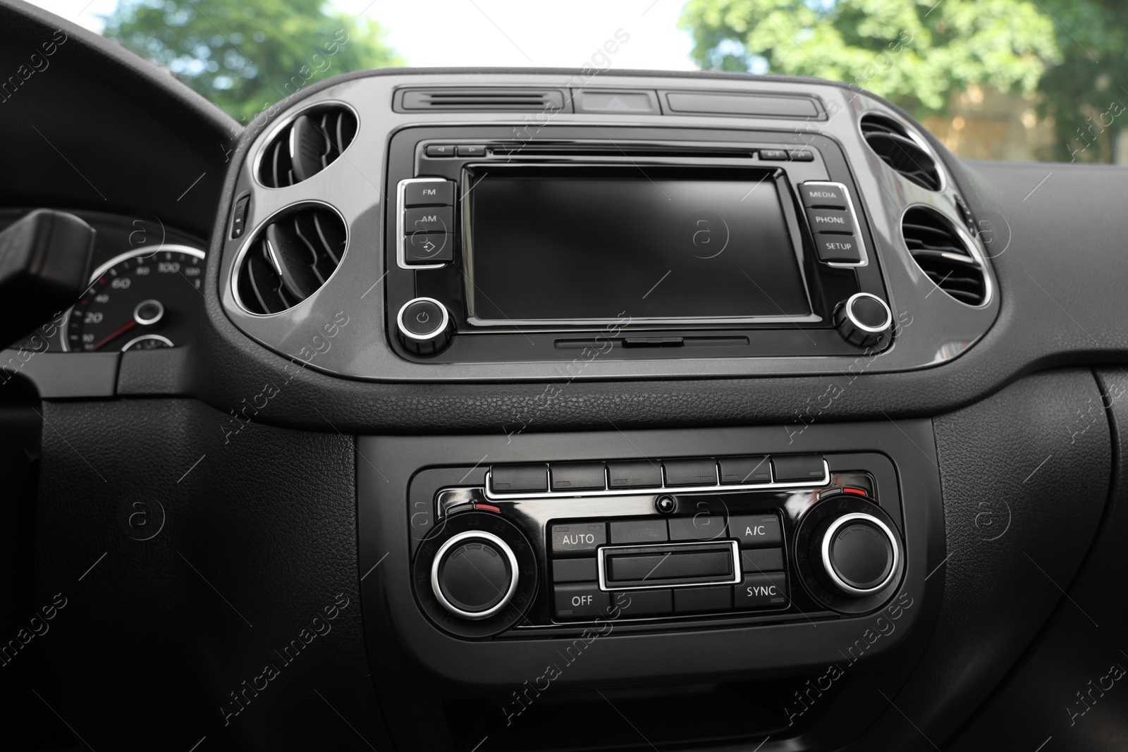 Photo of View of dashboard with vehicle audio in car