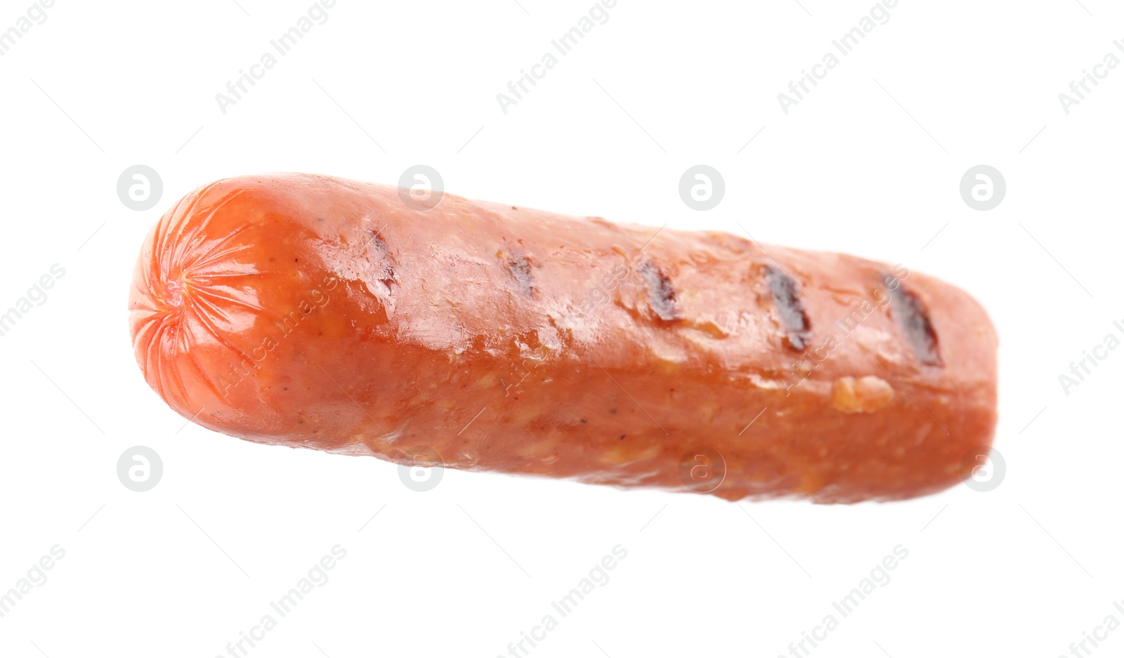 Photo of Tasty grilled sausage isolated on white. Ingredient for hot dog