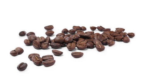 Photo of Fresh roasted coffee beans on white background