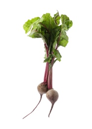 Photo of Fresh beets with leaves on white background