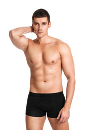 Photo of Man with sexy body on white background