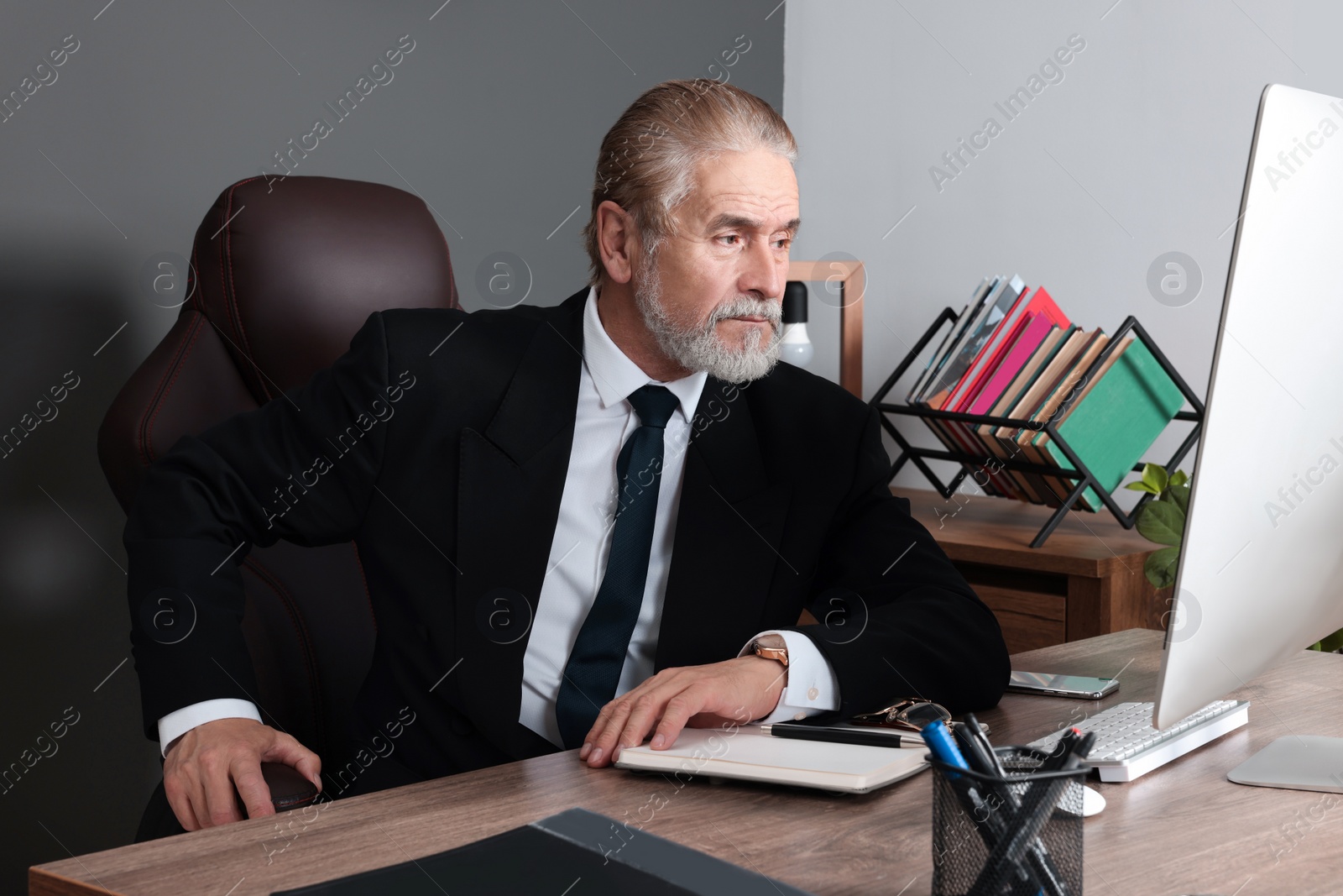 Photo of Successful senior boss working in his office