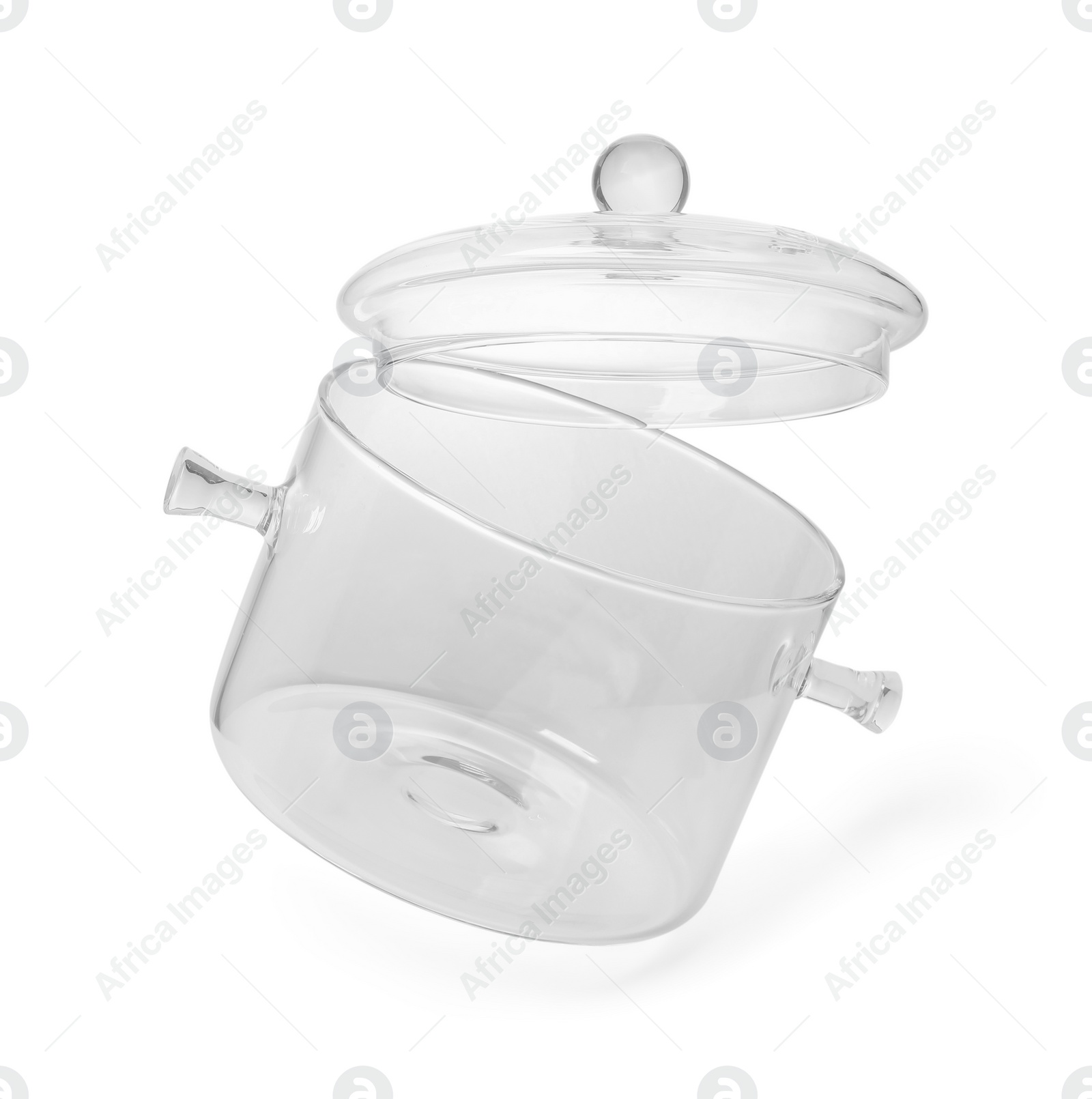 Photo of One glass pot with lid isolated on white