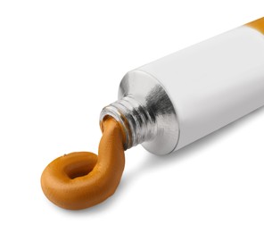 Photo of Tube with oil paint on white background