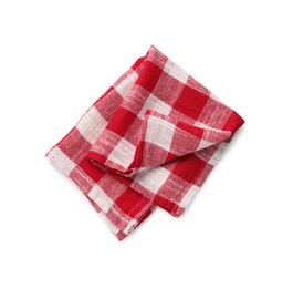 Photo of Red checkered tablecloth on white background, top view