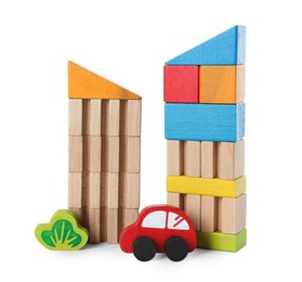 Set of wooden toys isolated on white. Children's development