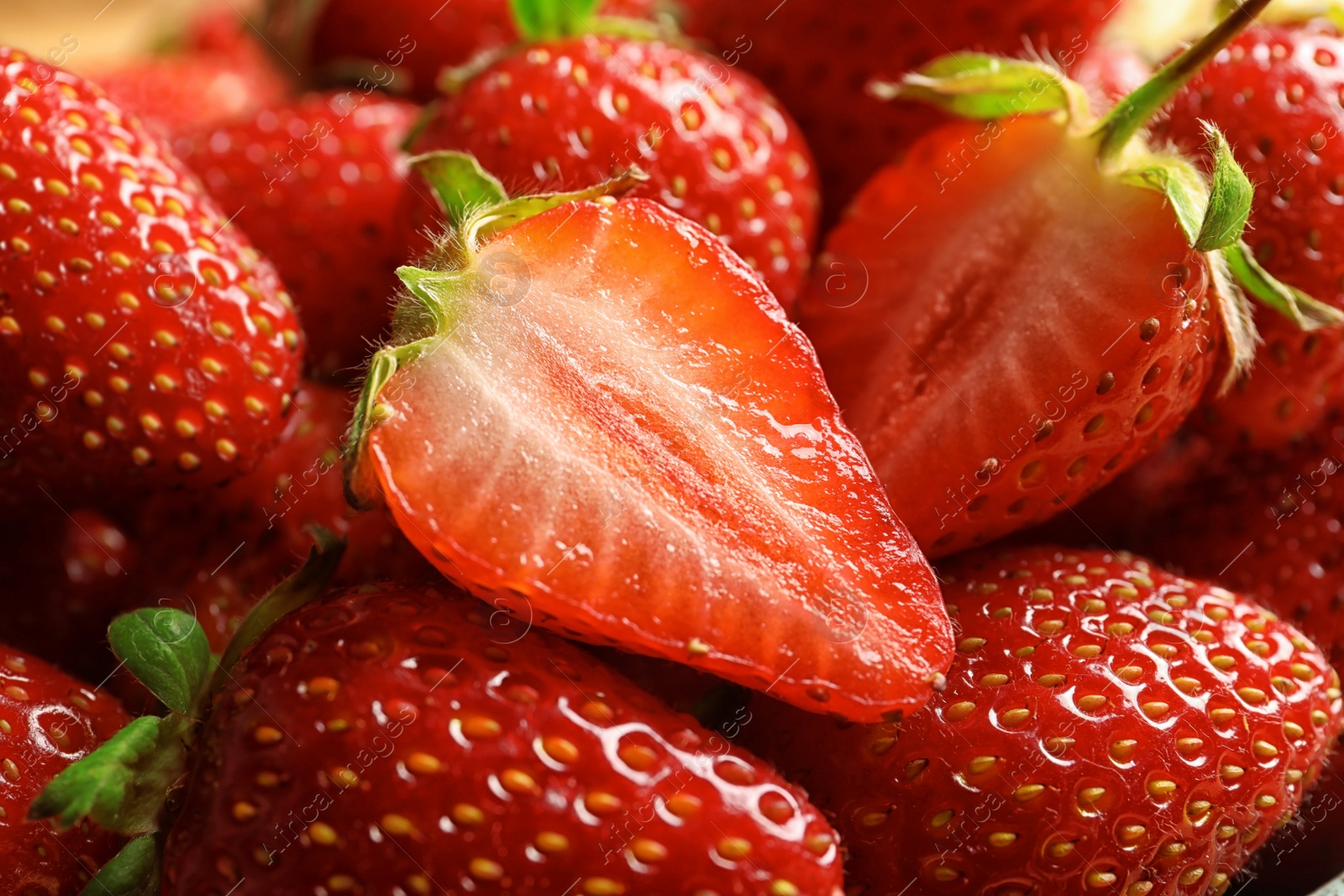 Photo of Fresh ripe strawberries, closeup. Healthy diet