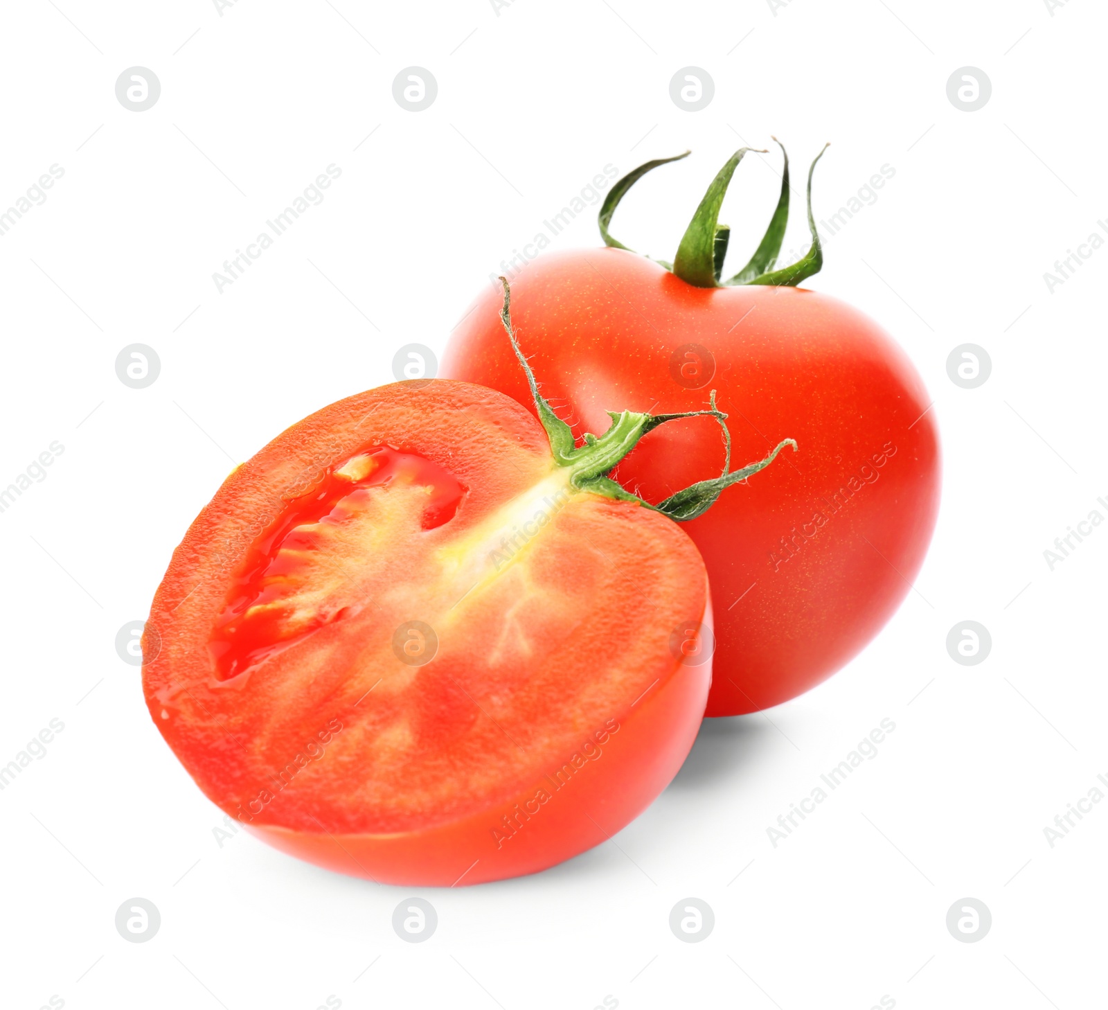 Photo of Fresh ripe red tomatoes on white background