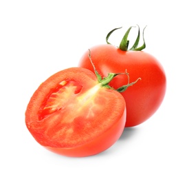 Fresh ripe red tomatoes on white background