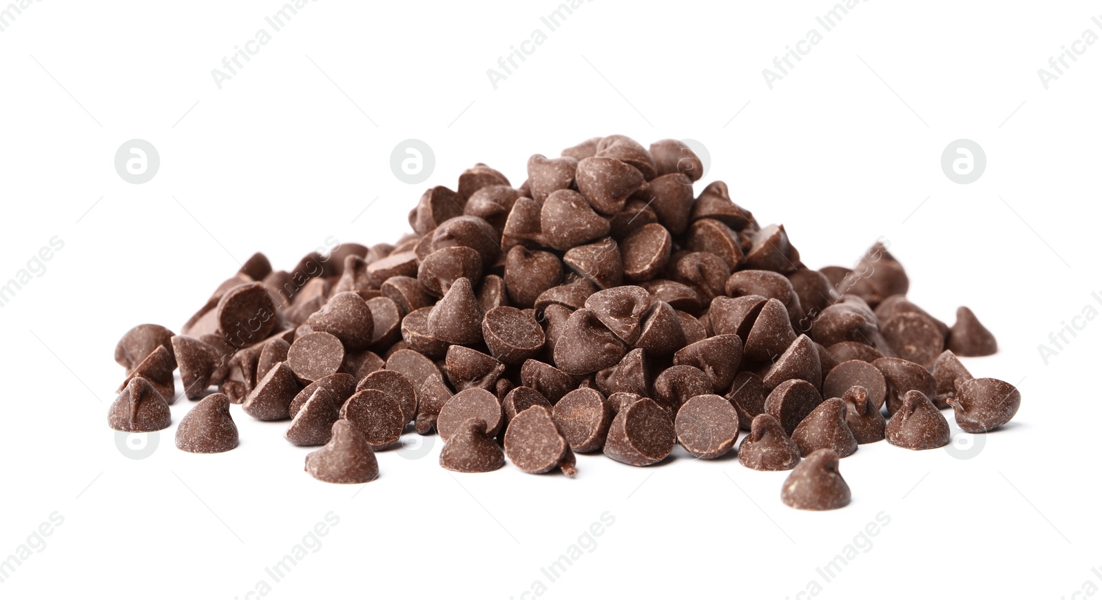 Photo of Pile of delicious chocolate chips isolated on white