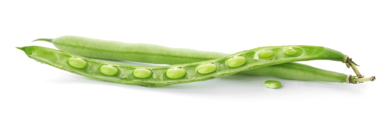 Delicious fresh green beans on white background