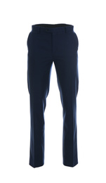 Stylish trousers on mannequin against white background. Men's clothes