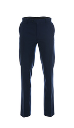 Photo of Stylish trousers on mannequin against white background. Men's clothes