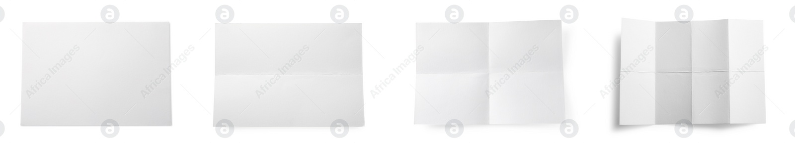 Image of Set with blank paper sheets on white background, top view. Banner design