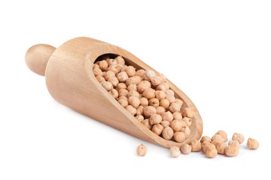 Photo of Raw chickpeas in scoop on white background