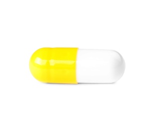 Photo of Pill on white background. Medical care and treatment