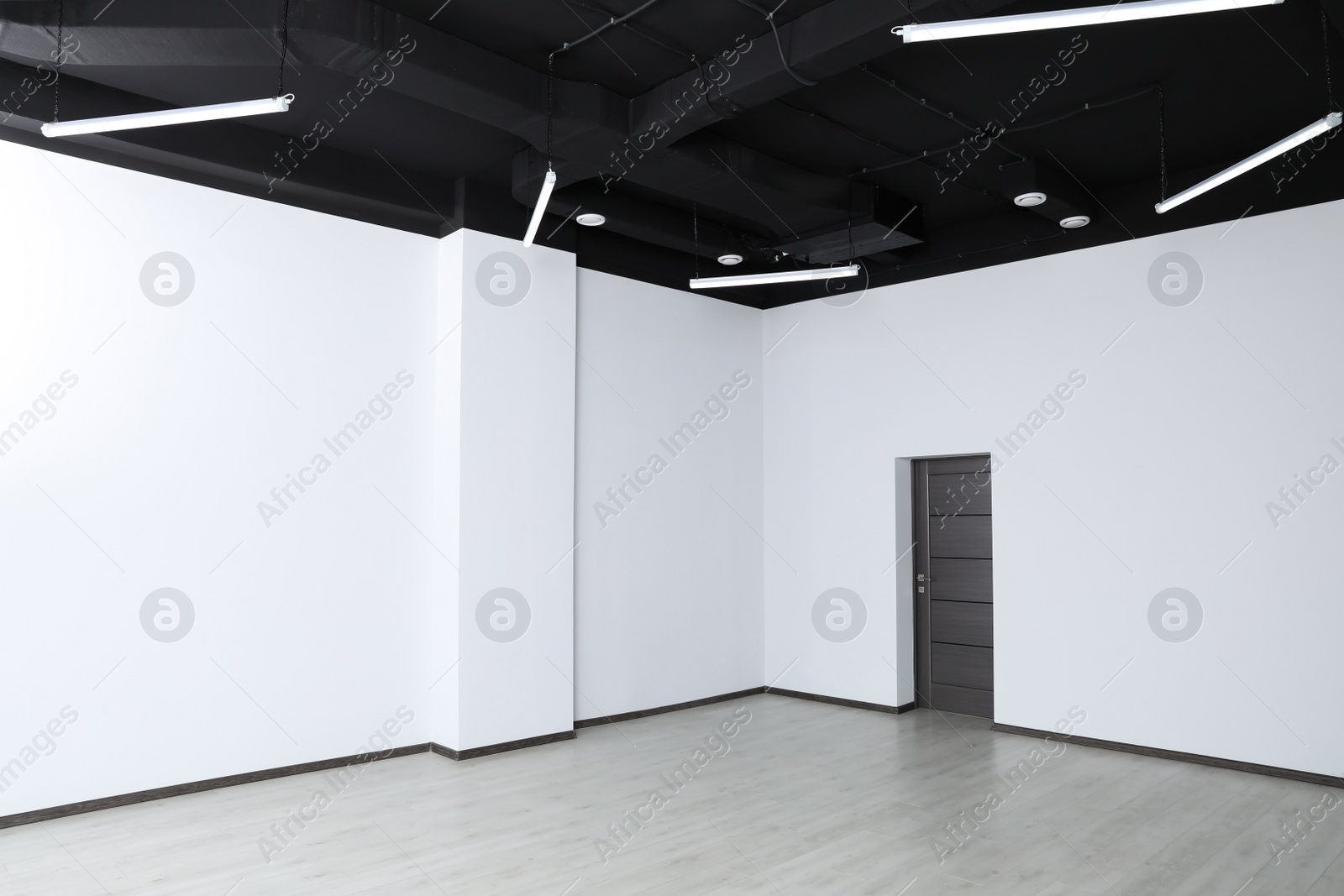 Photo of Empty office with dark wooden door. Interior design