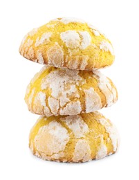 Photo of Delicious homemade lemon cookies on white background