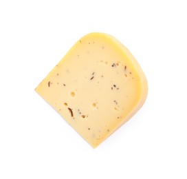 Photo of Piece of delicious truffle cheese isolated on white, top view