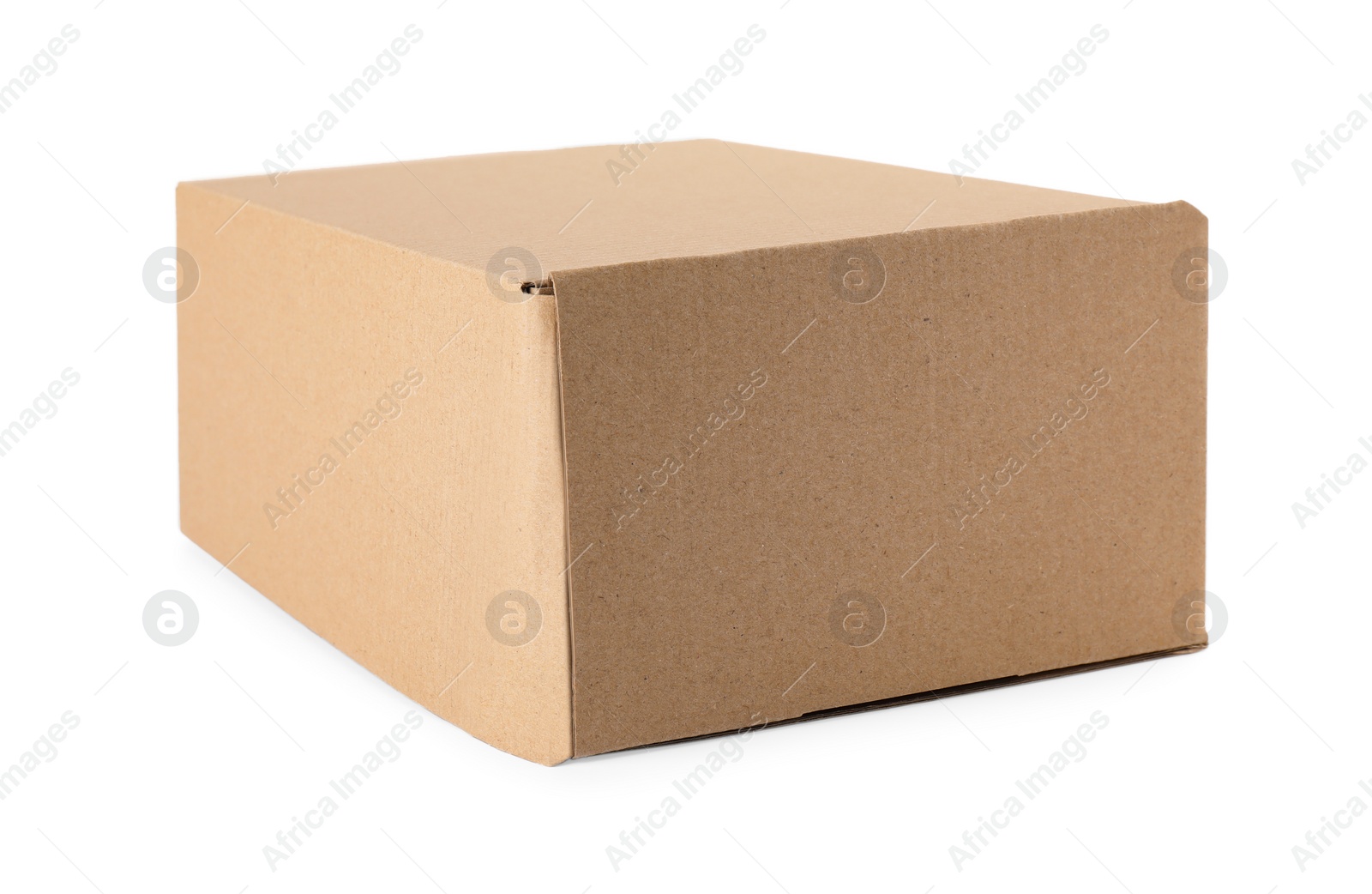 Photo of Closed cardboard box on white background. Mockup for design