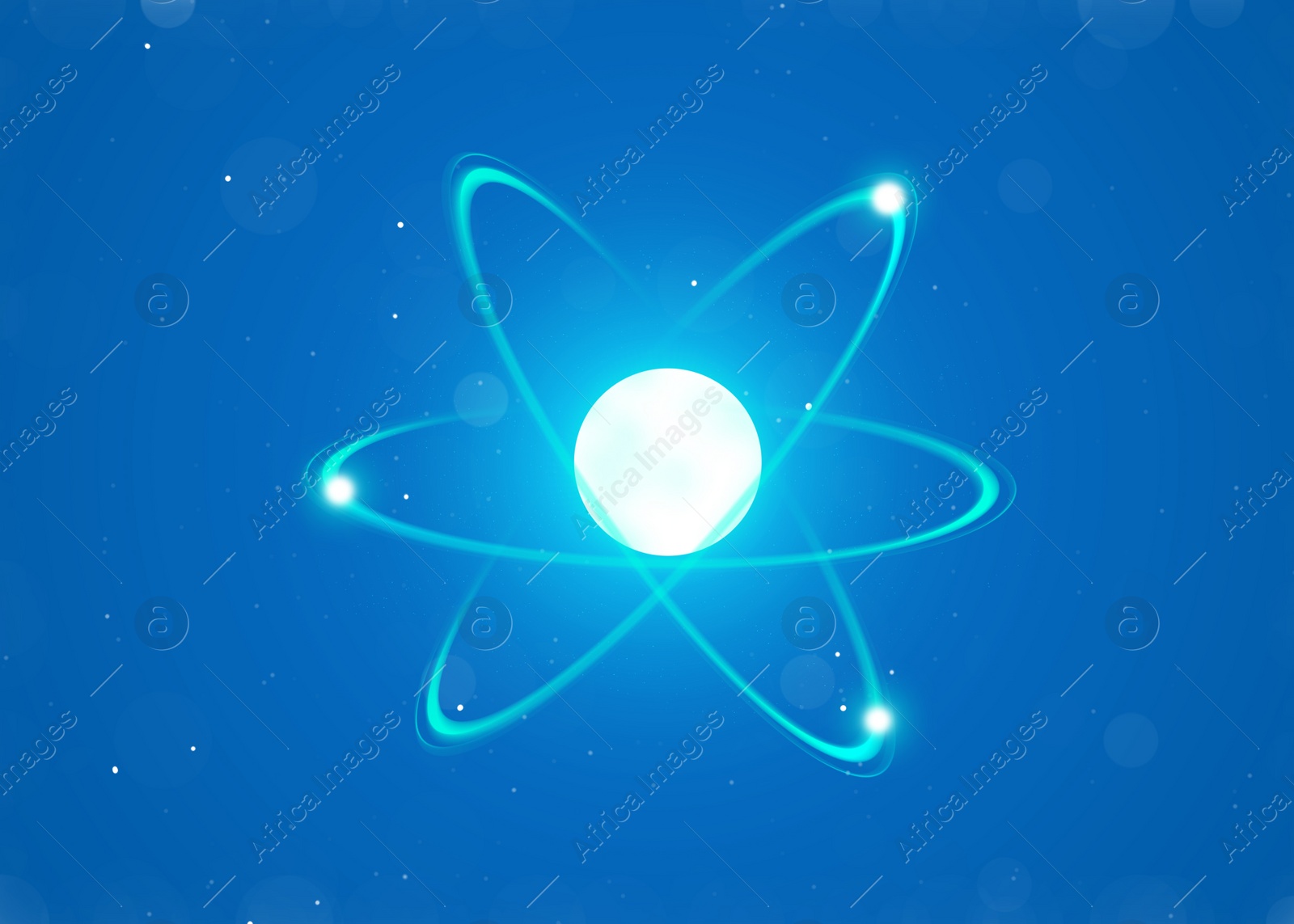 Illustration of Virtual model of atom on blue background. Illustration