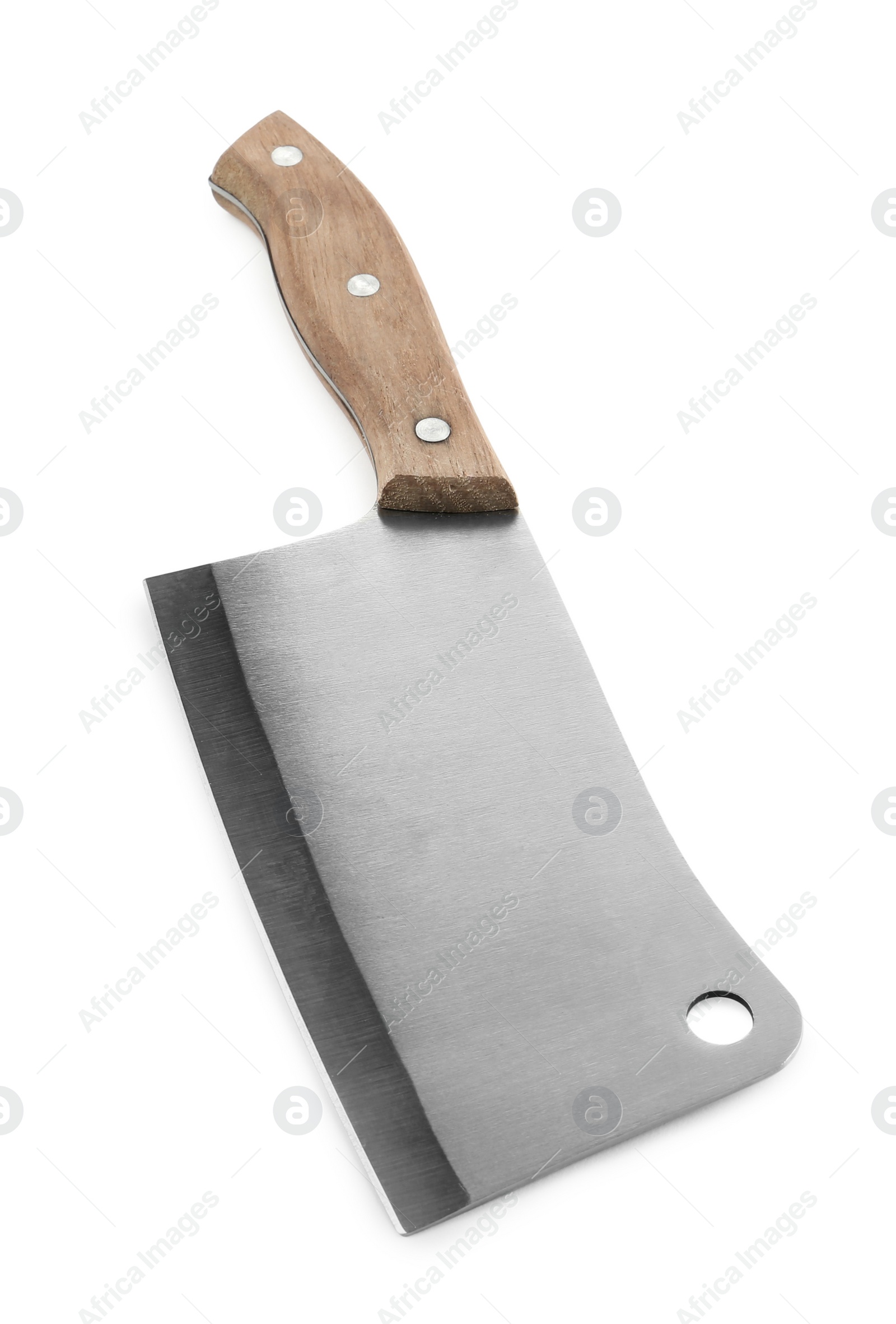 Photo of Large sharp cleaver knife with wooden handle isolated on white