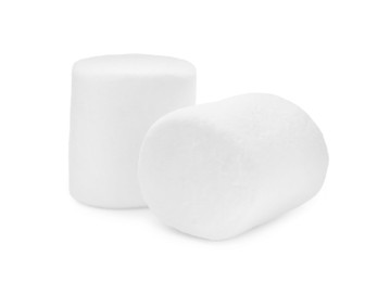 Photo of Delicious sweet puffy marshmallows on white background