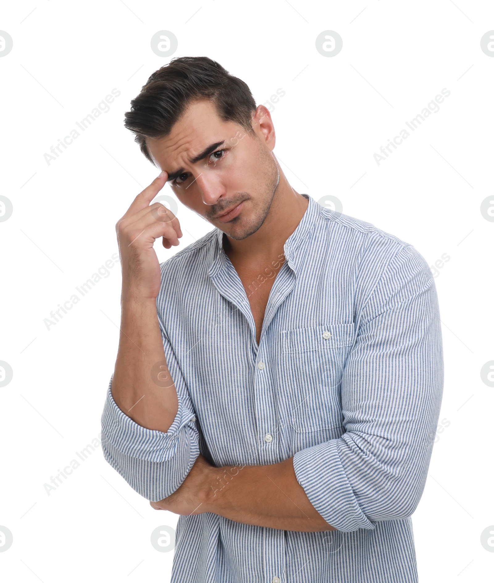 Photo of Portrait of handsome young man on white background