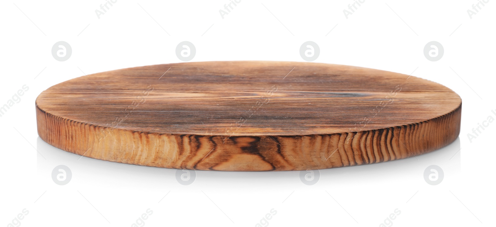 Photo of Wooden board on white background. Kitchen accessory