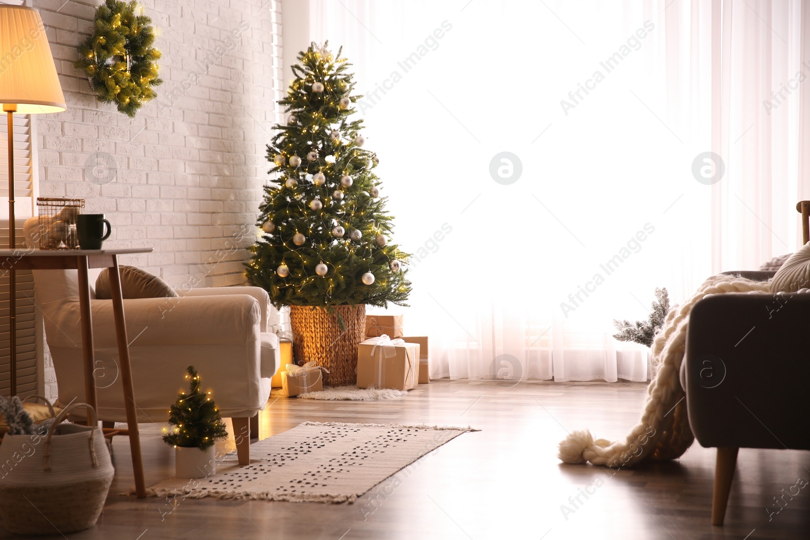 Photo of Beautiful living room interior decorated for Christmas