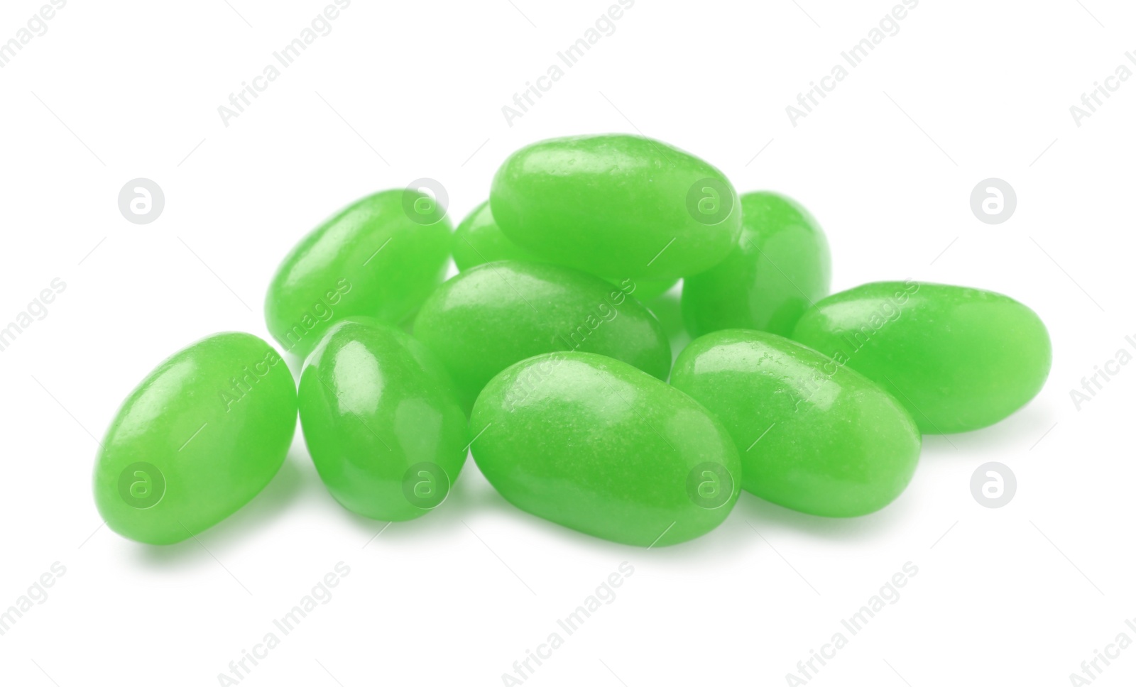 Photo of Pile of tasty bright jelly beans isolated on white