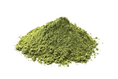 Photo of Pile of green matcha powder isolated on white