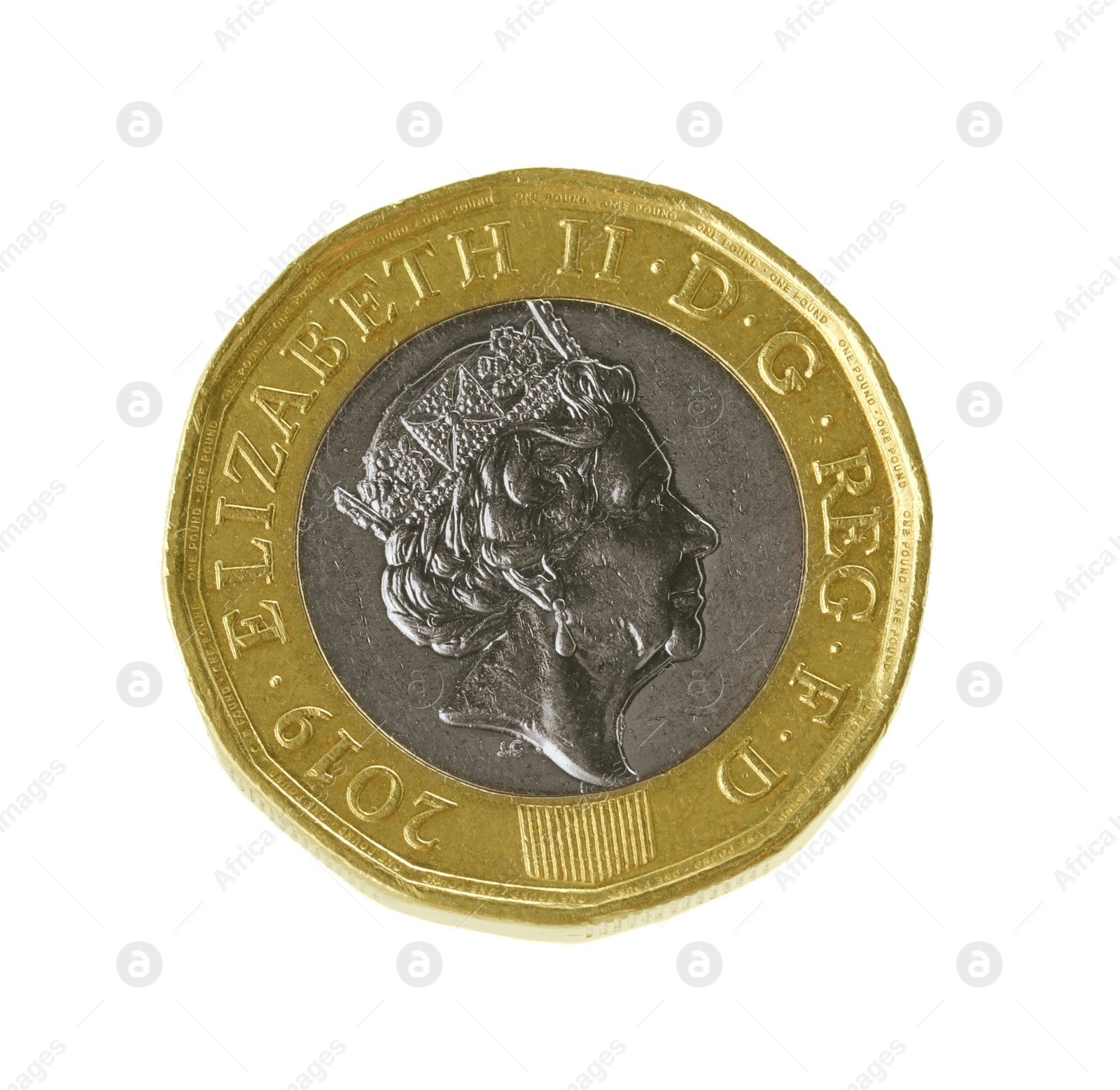 Photo of British coin isolated on white, top view