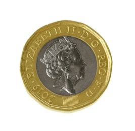 Photo of British coin isolated on white, top view
