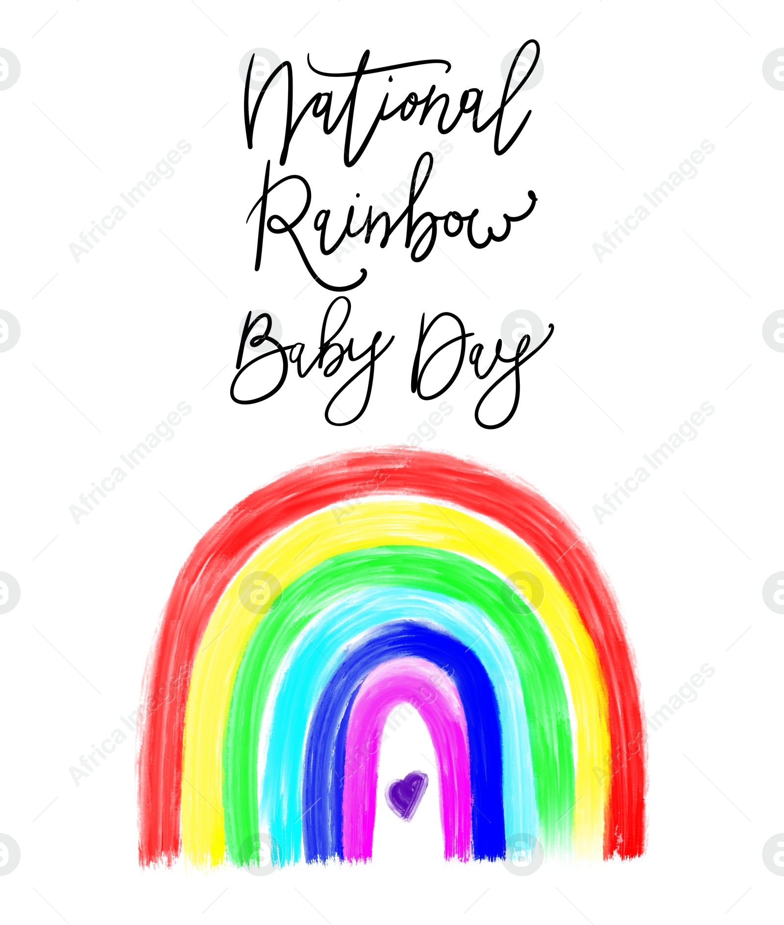 Illustration of National Rainbow Baby Day card.  rainbow on white background