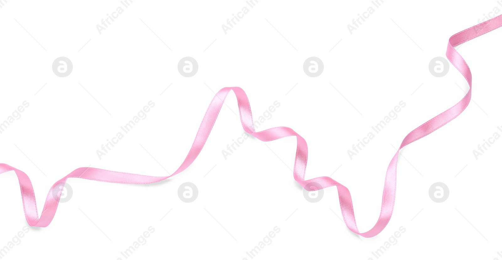 Photo of Beautiful pink ribbon isolated on white, top view