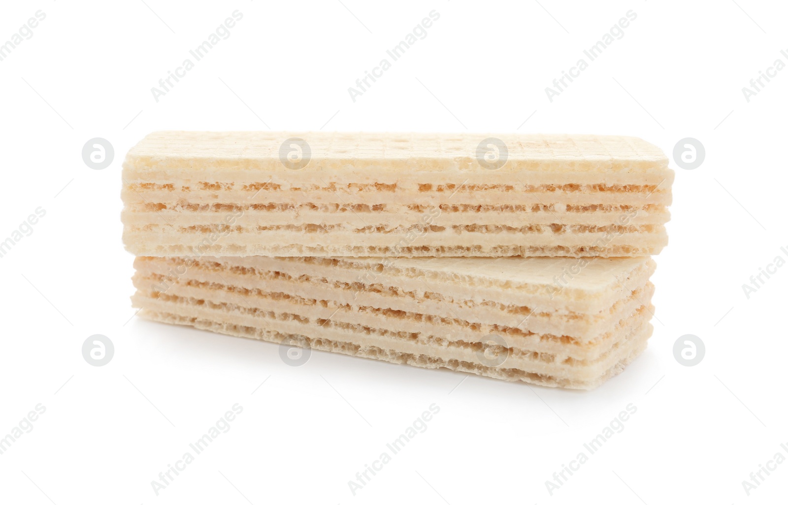 Photo of Delicious crispy wafers on white background. Sweet food