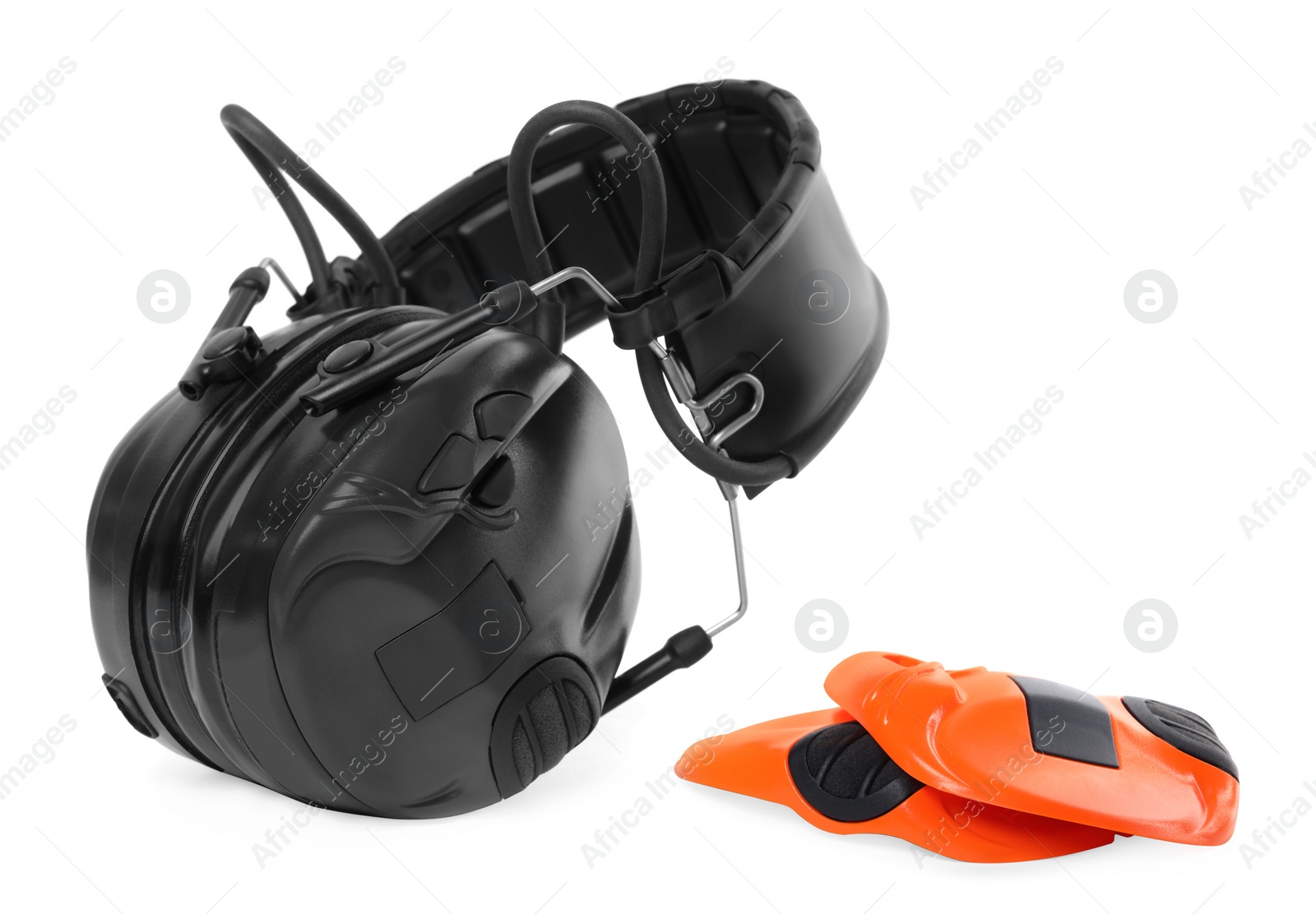 Photo of Tactical headphones on white background. Military training equipment