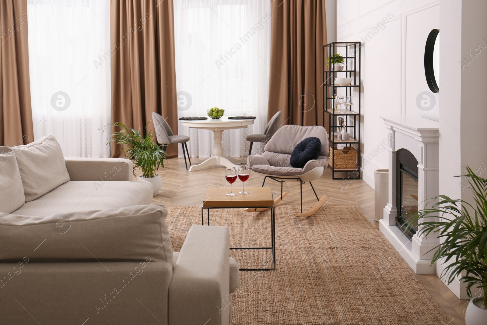 Photo of Stylish living room interior with comfortable sofa