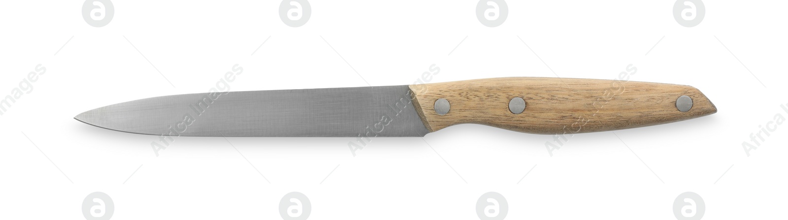 Photo of One sharp knife isolated on white, top view