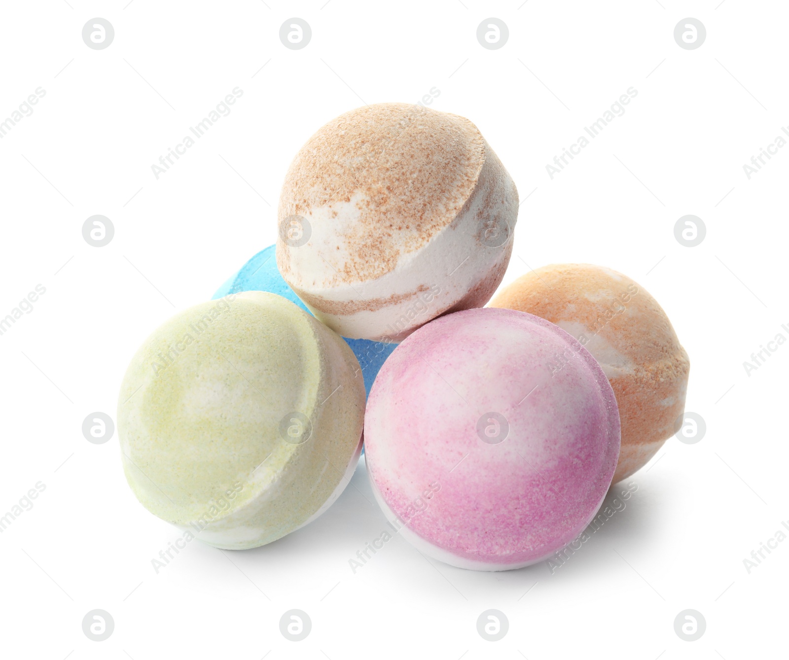 Photo of Bath bombs on white background. Spa products