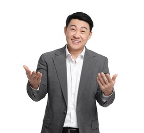 Photo of Businessman in suit posing on white background