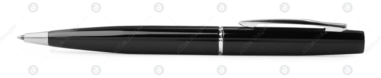 Photo of New stylish black pen isolated on white