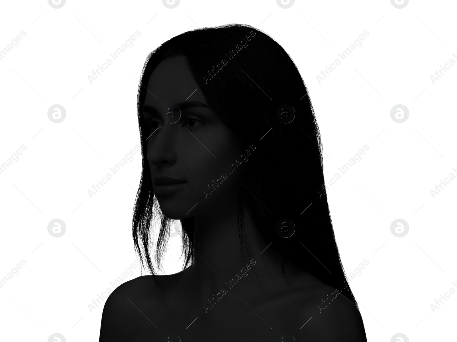 Image of Silhouette of one woman isolated on white